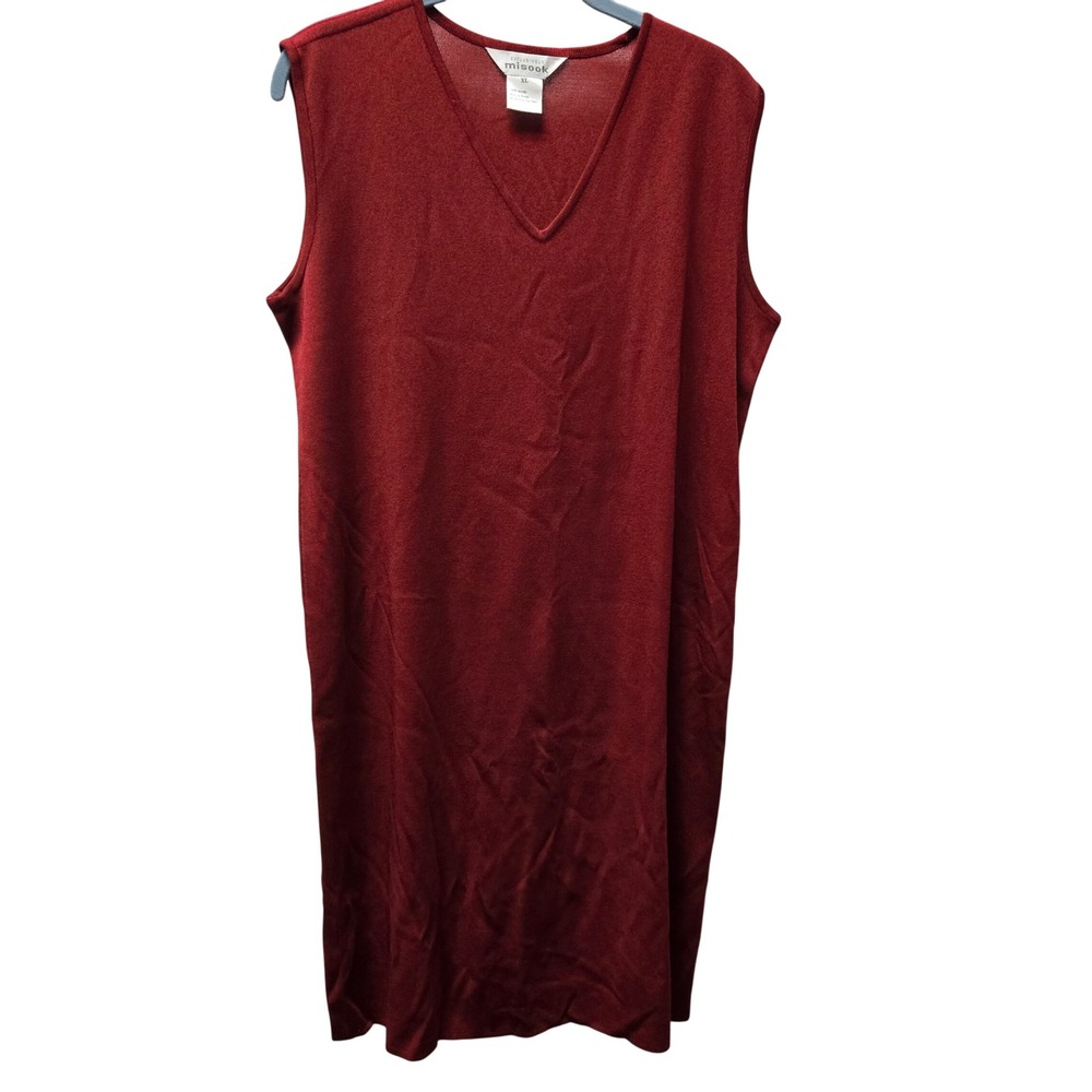 Exclusively Misook Red Sleeveless V-Neck Knit Shift Dress XL Acrylic